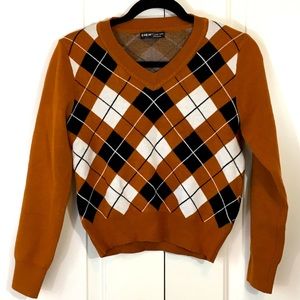 Argyle V-Neck Cognac Brown Sweater
